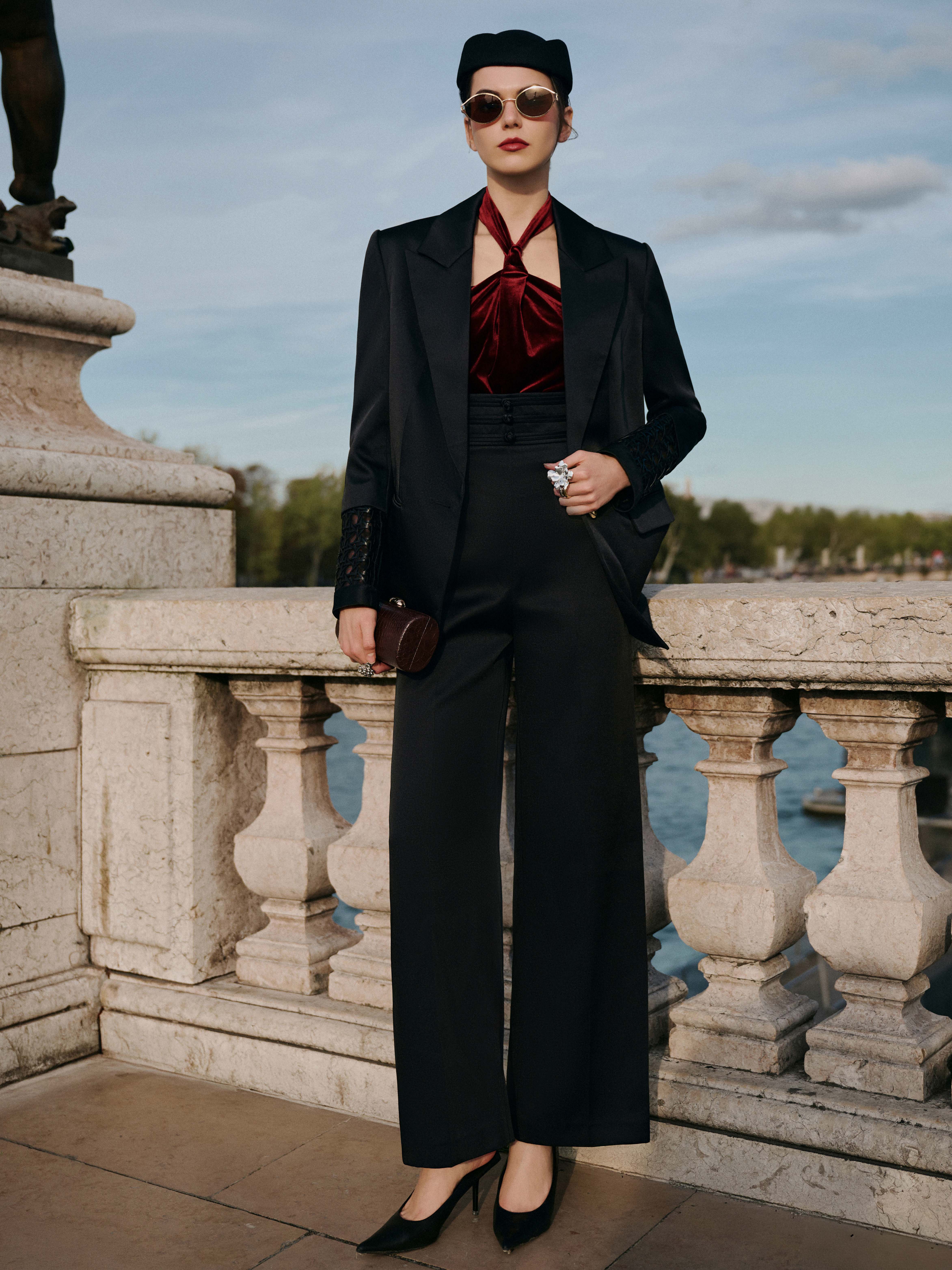 Áo vest cổ 2 ve phối dây da đan_Q.2-919